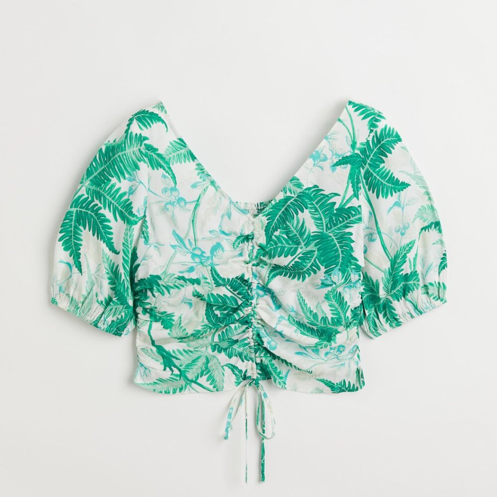 V-neck drawstring blouse